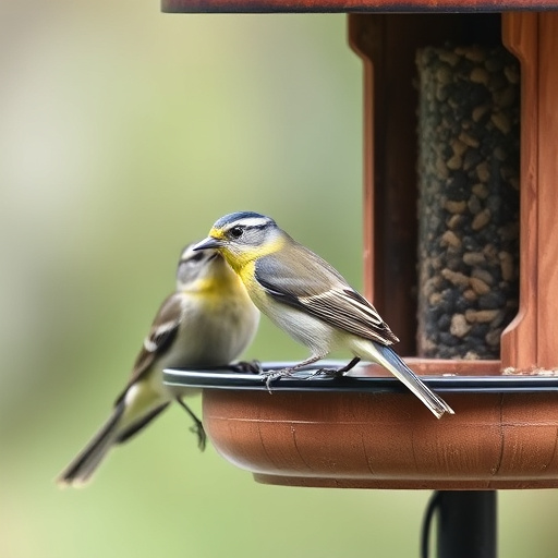 Wild birds enjoying mealworms outdoors