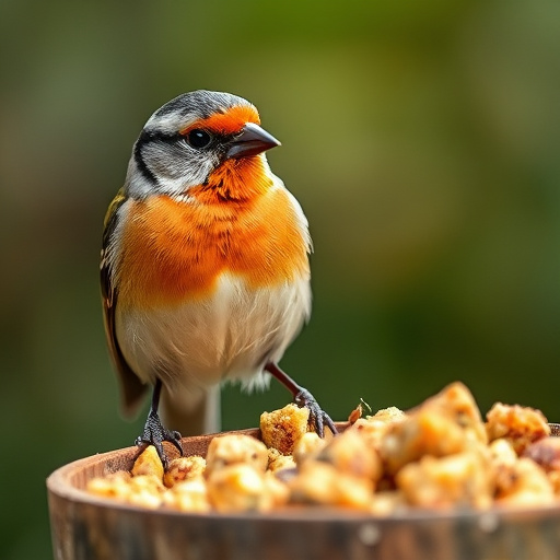 Wild birds enjoying mealworms outdoors