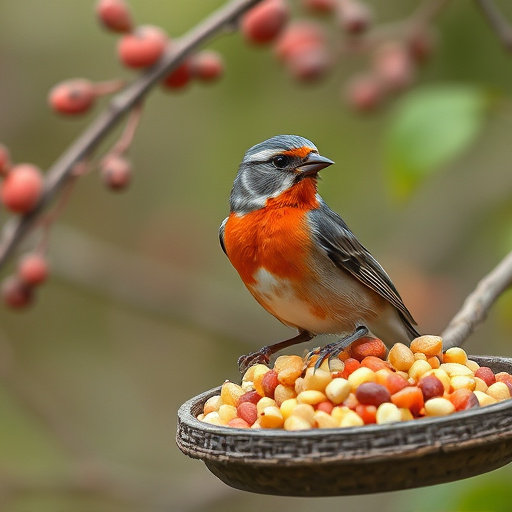 Wild birds feeding from seed tray