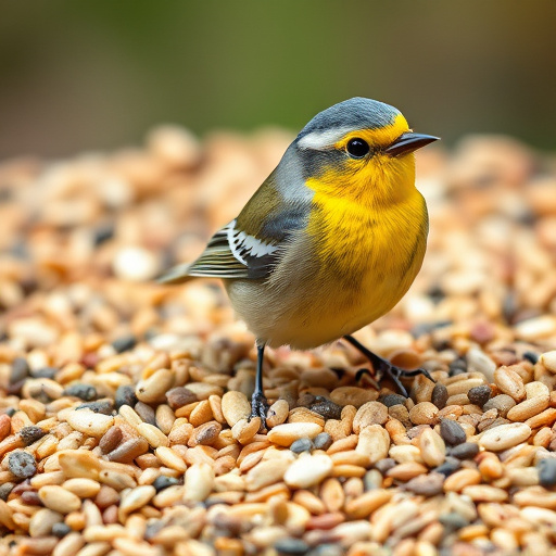 Wild birds feeding from seed tray