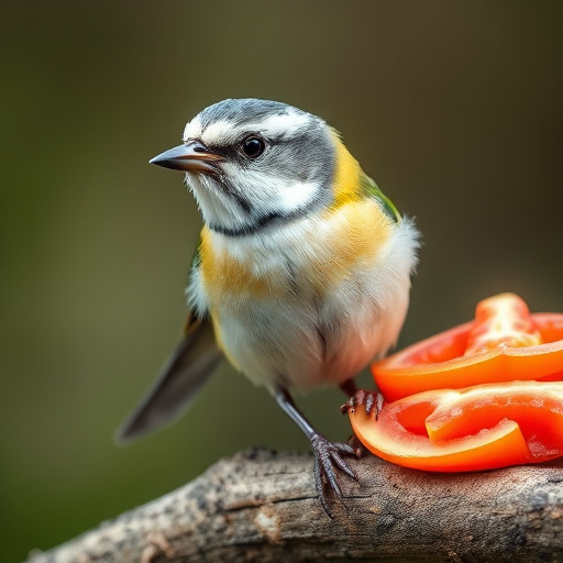 Wild birds feeding on chopped fruit