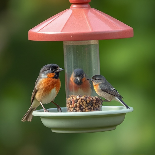 Wild birds feeding on chopped fruit