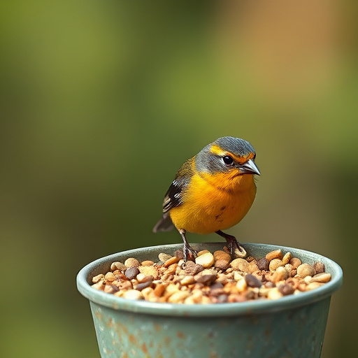 Wild birds feeding on chopped fruit