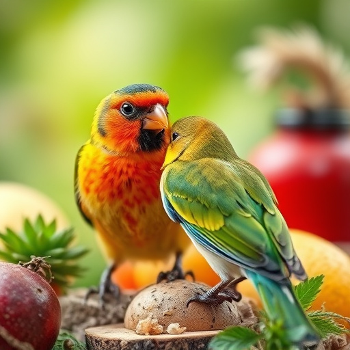 Wild birds feeding on chopped fruit