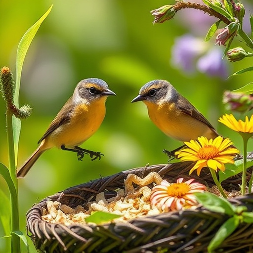 Wild birds feeding on fresh berries