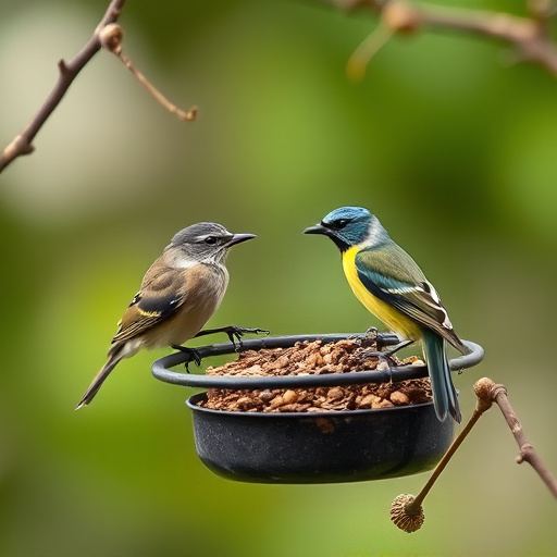 Wild birds feeding on fresh berries