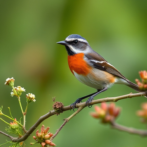 Wild birds feeding on fresh berries