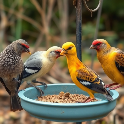 Wild birds feeding on fresh berries