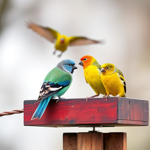 Wild birds gathered around small feeder