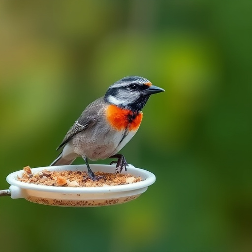 Wild birds pecking at chopped fruit
