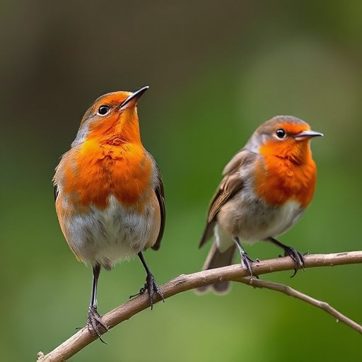 Wild robin in woodland during autumn