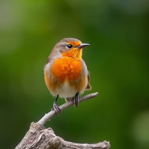 Wild robin in woodland during autumn