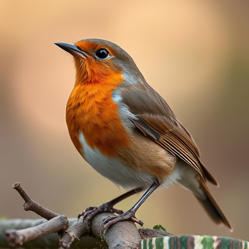 Wild robin in woodland during autumn