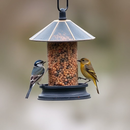 Winter garden scene with fat ball feeder