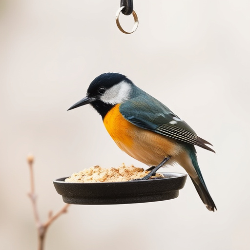 Winter garden scene with fat ball feeder