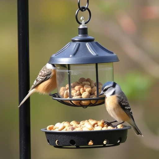 Winter garden scene with fat ball feeder