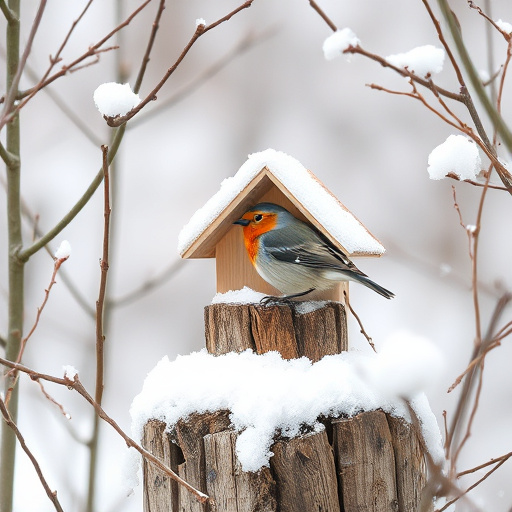Winter garden scene with fat ball feeder