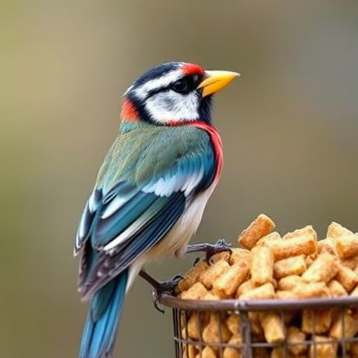 Winter garden scene with suet feeders
