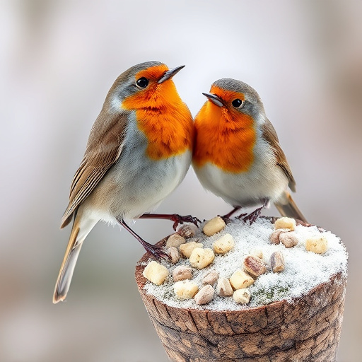 Winter garden scene with suet feeders