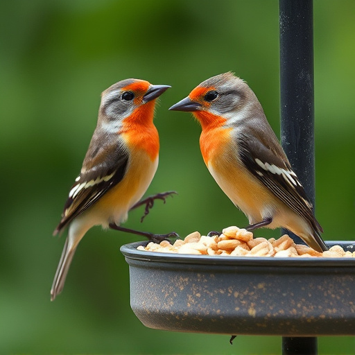 Winter garden scene with suet feeders