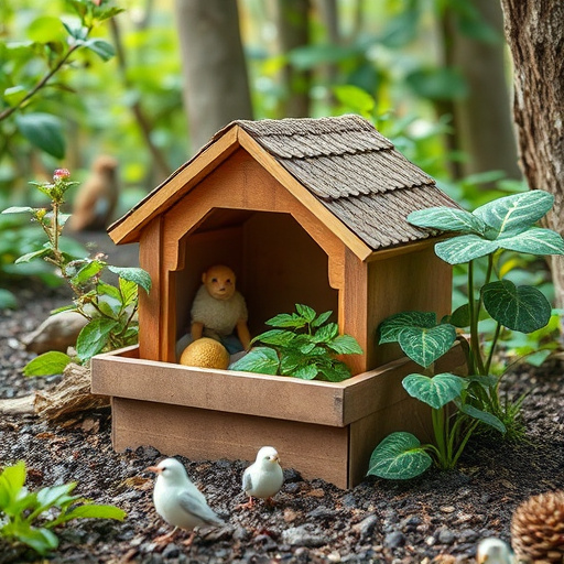 Wooden bird box on tree branch