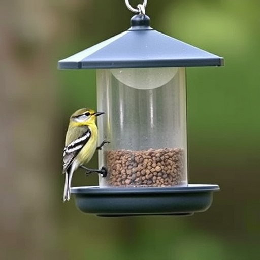 Wooden ground feeder with pitched roof
