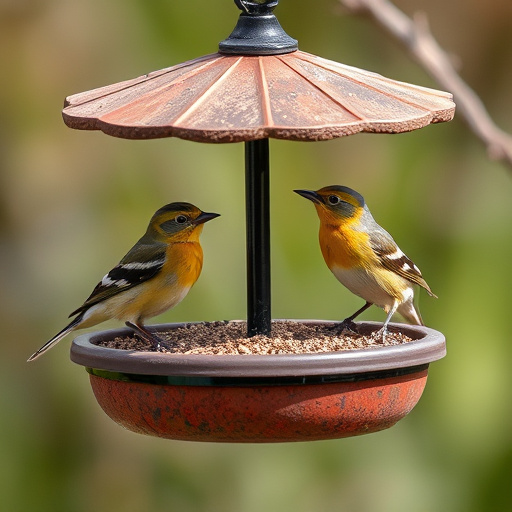 Wooden ground feeder with pitched roof