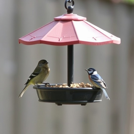 Wooden ground feeder with pitched roof