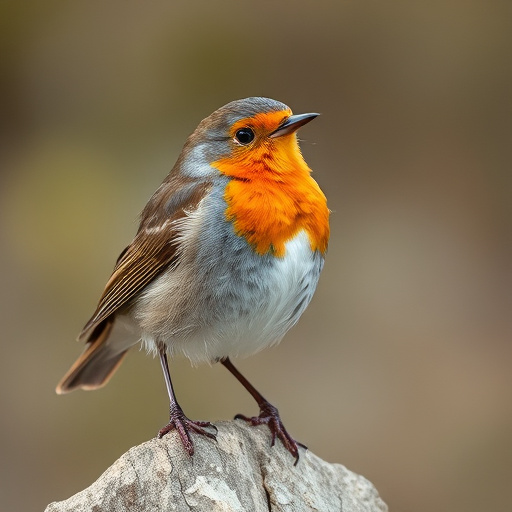 Adult robin perched on mossy branch