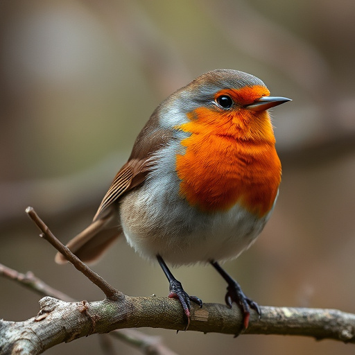 Adult robin perched on mossy branch
