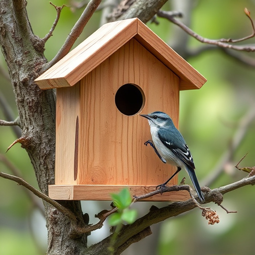 Bird box attached to fence post