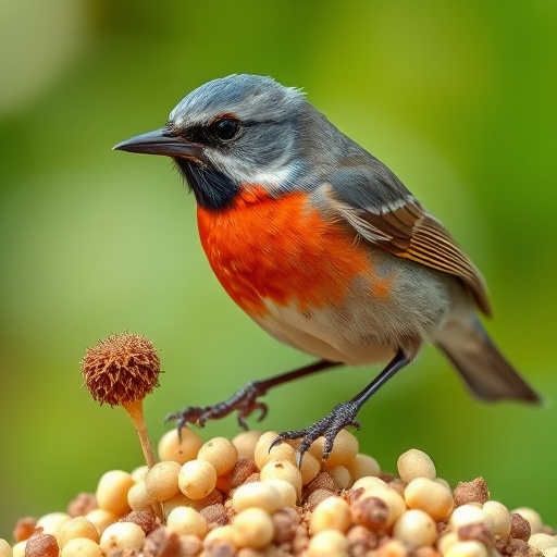 Bird food pellets in wooden feeder