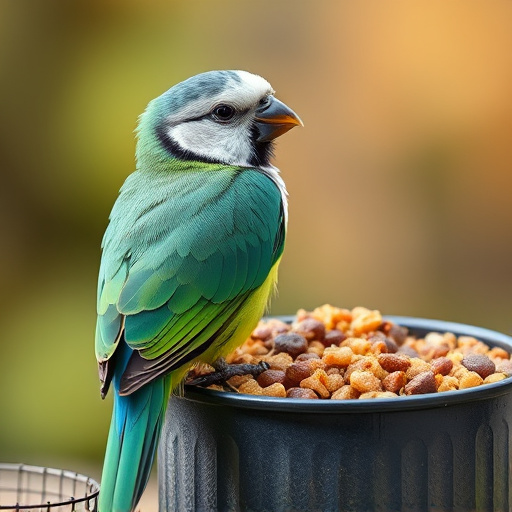 Close-up of labelled bird feed packaging