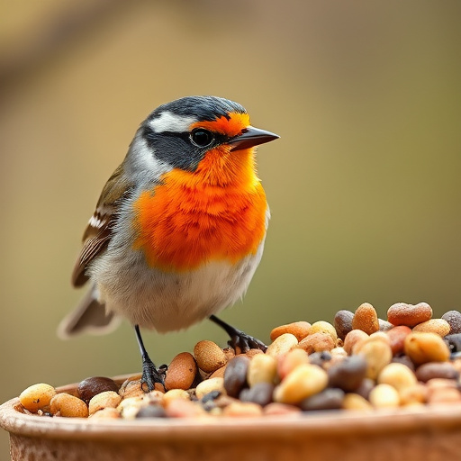 Close-up of labelled bird feed packaging