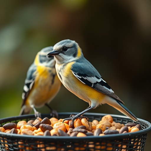 Garden birds near freshly delivered food
