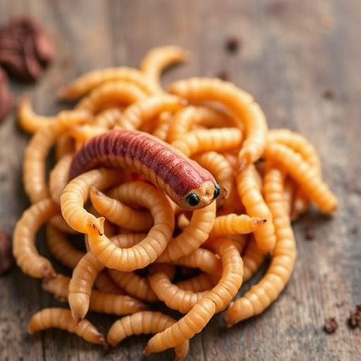 Mealworms scattered on mossy stone perch