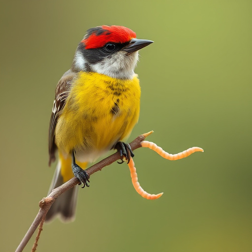 Mealworms scattered on mossy stone perch