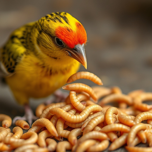 Mealworms scattered on mossy stone perch