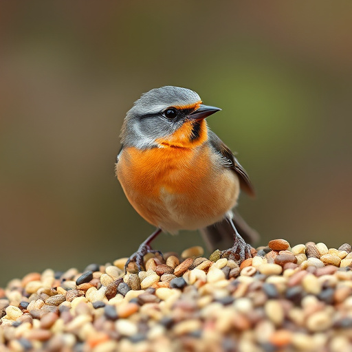 Robins pecking at scattered seed