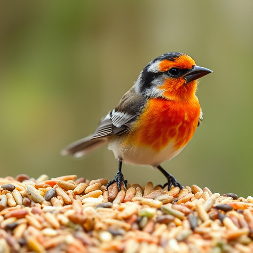 Robins pecking at scattered seed