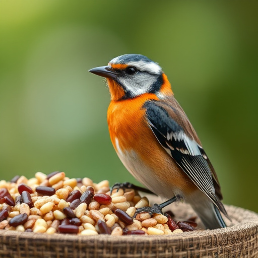 Robins pecking at scattered seed