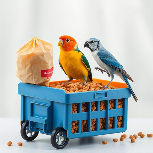 Stack of bird feed parcels indoors