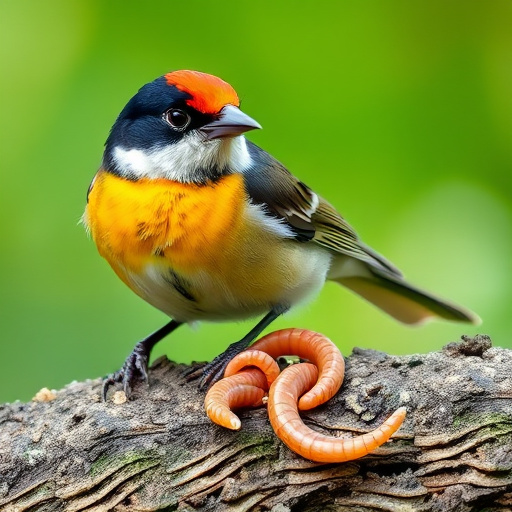 Tits feeding on mealworms in tray