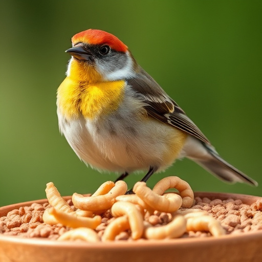 Tits feeding on mealworms in tray