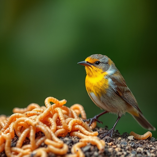 Tits feeding on mealworms in tray