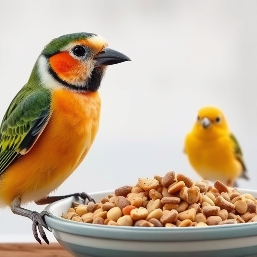Close-up of labelled bird feed packaging