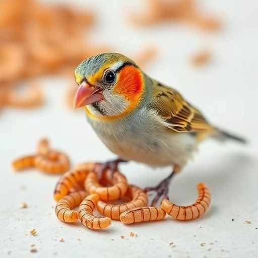 Robin eating mealworms from bird table