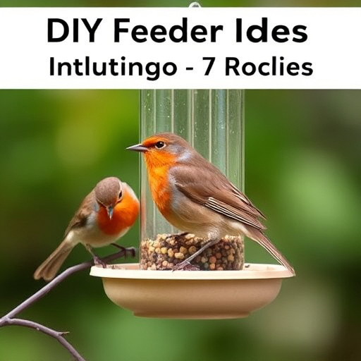 Robin perched beside suet-filled feeder