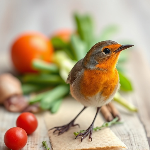 Robin perched beside suet-filled feeder