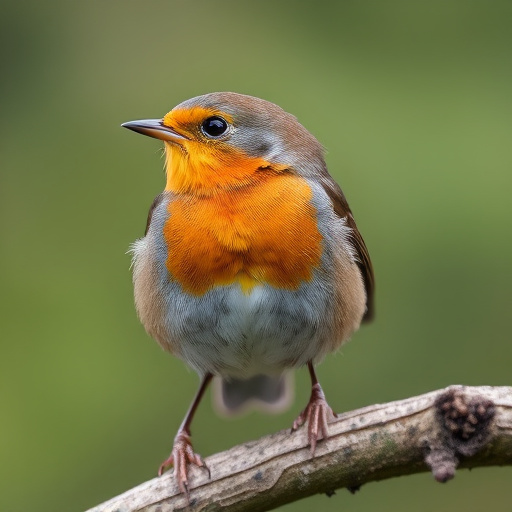 Robin perched beside suet-filled feeder